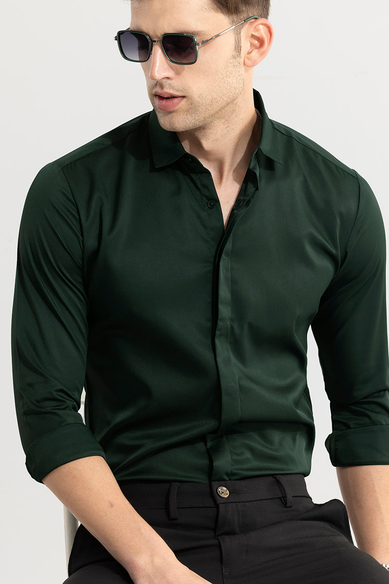 Buy Men's Double Cuff Olive Shirt Online | SNITCH